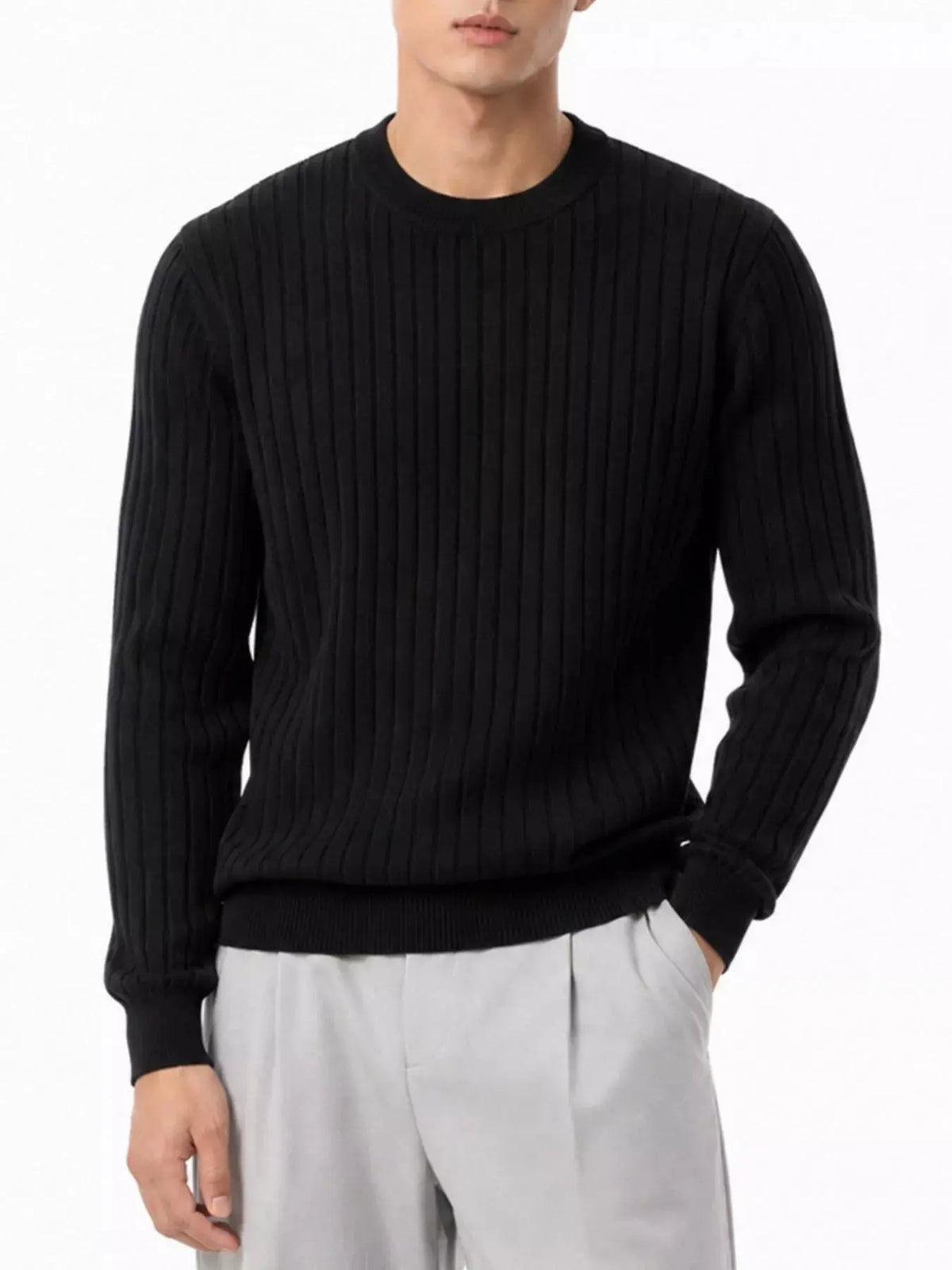 Men's Plus Size Ribbed Knit Crew Neck Sweater  COOLANDBAG