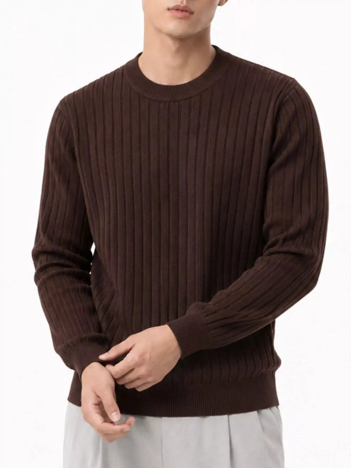 Men's Plus Size Ribbed Knit Crew Neck Sweater  COOLANDBAG