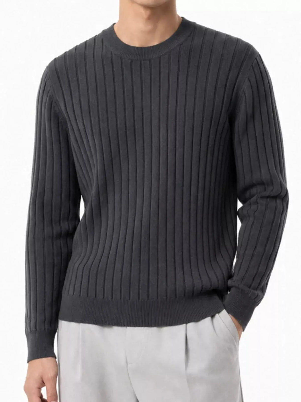 Men's Plus Size Ribbed Knit Crew Neck Sweater  COOLANDBAG