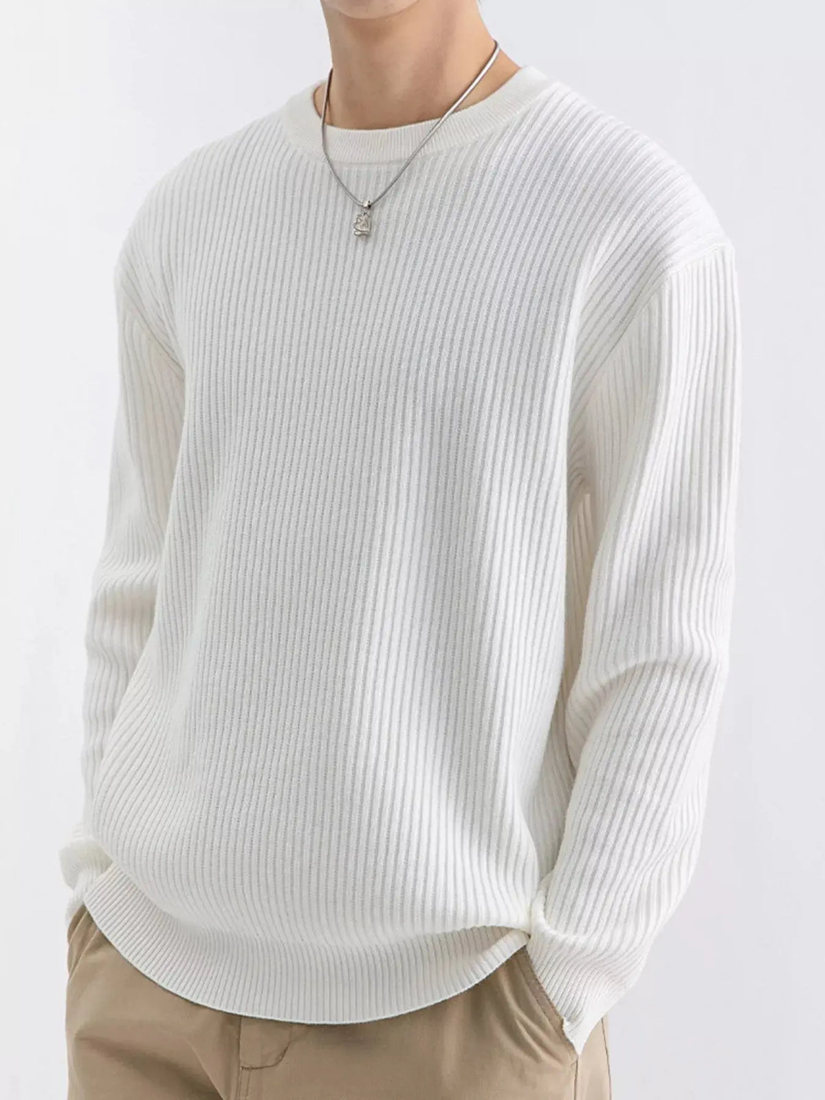 Men's Plus Size Ribbed Knit Crew Neck Sweater  COOLANDBAG