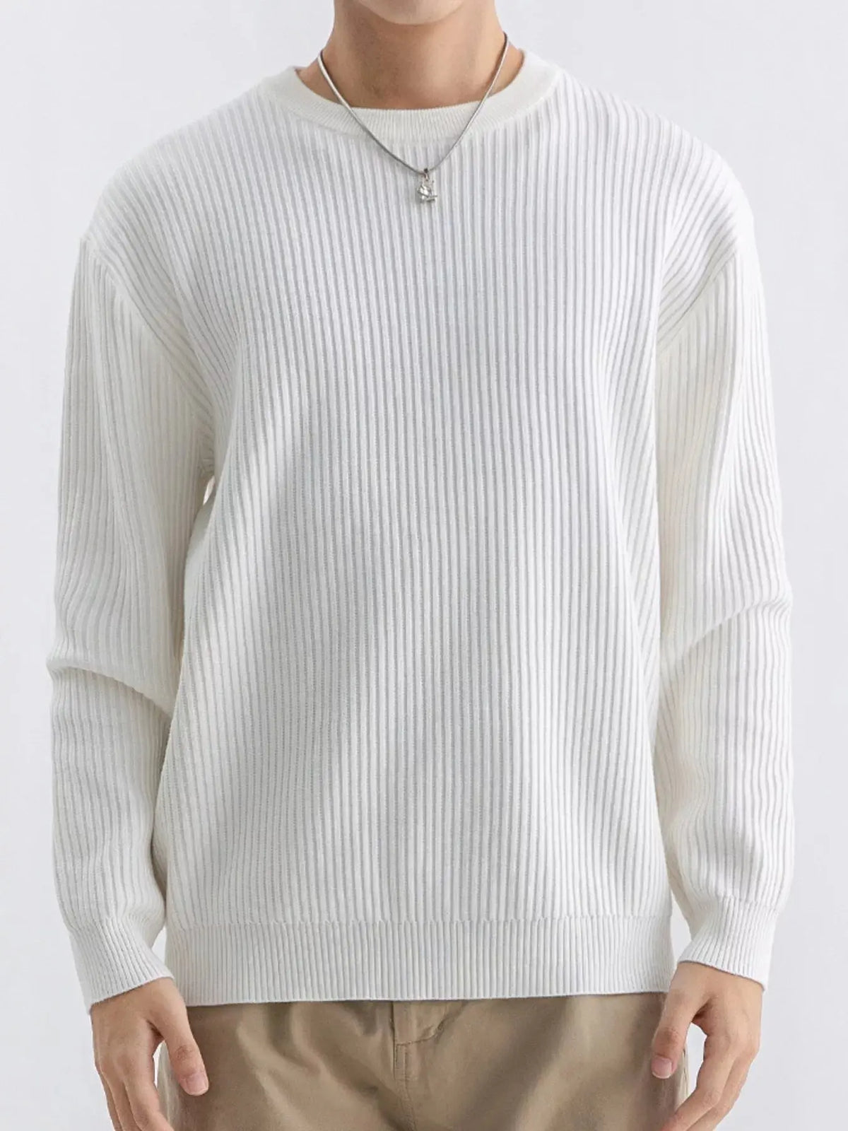 Men's Plus Size Ribbed Knit Crew Neck Sweater  COOLANDBAG