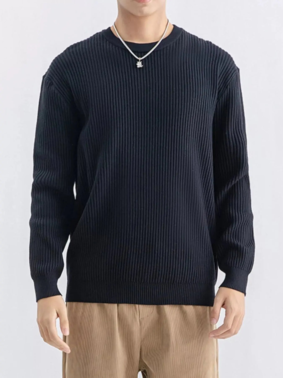 Men's Plus Size Ribbed Knit Crew Neck Sweater  COOLANDBAG