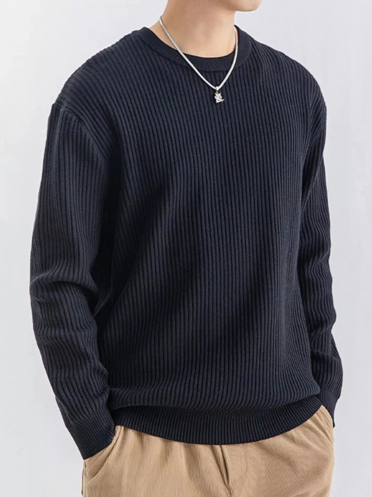 Men's Plus Size Ribbed Knit Crew Neck Sweater  COOLANDBAG