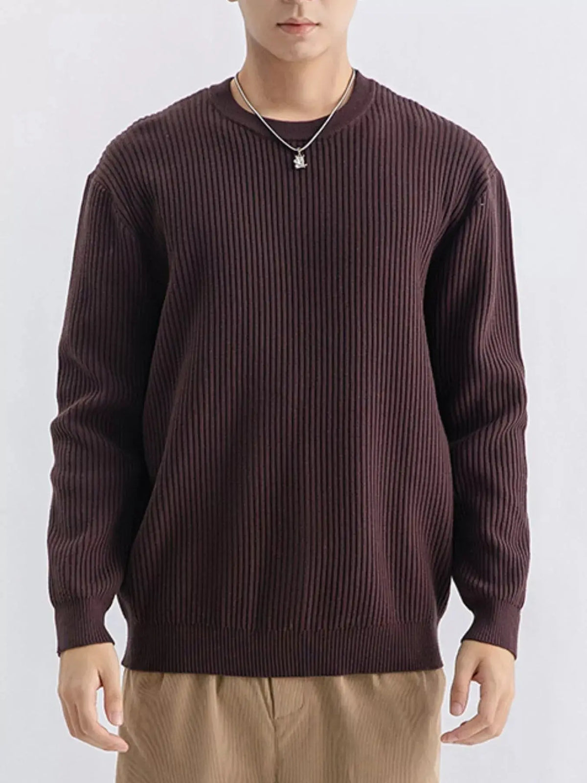 Men's Plus Size Ribbed Knit Crew Neck Sweater  COOLANDBAG