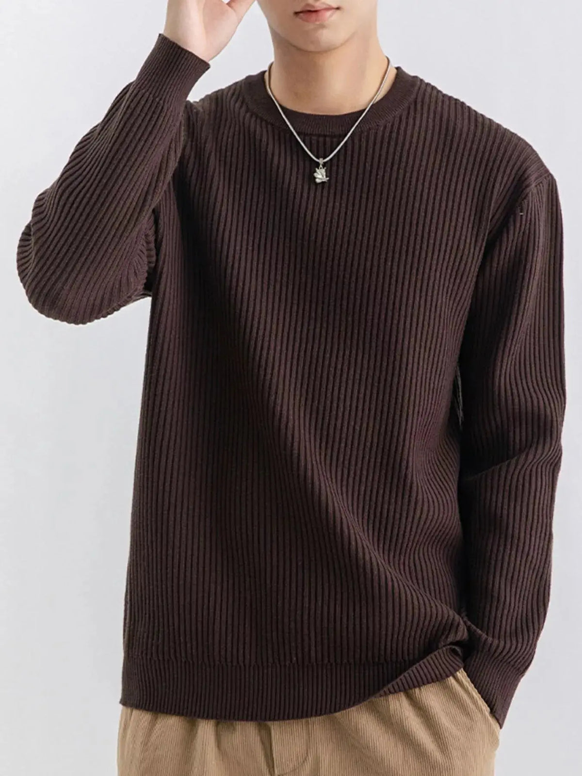 Men's Plus Size Ribbed Knit Crew Neck Sweater  COOLANDBAG