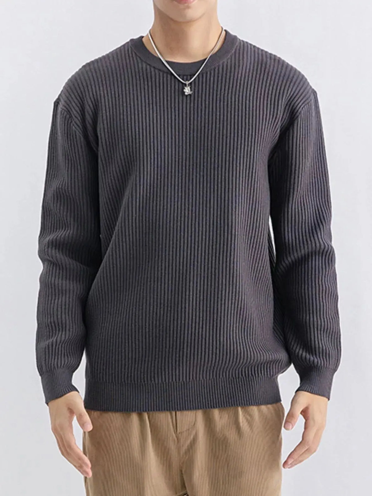 Men's Plus Size Ribbed Knit Crew Neck Sweater  COOLANDBAG
