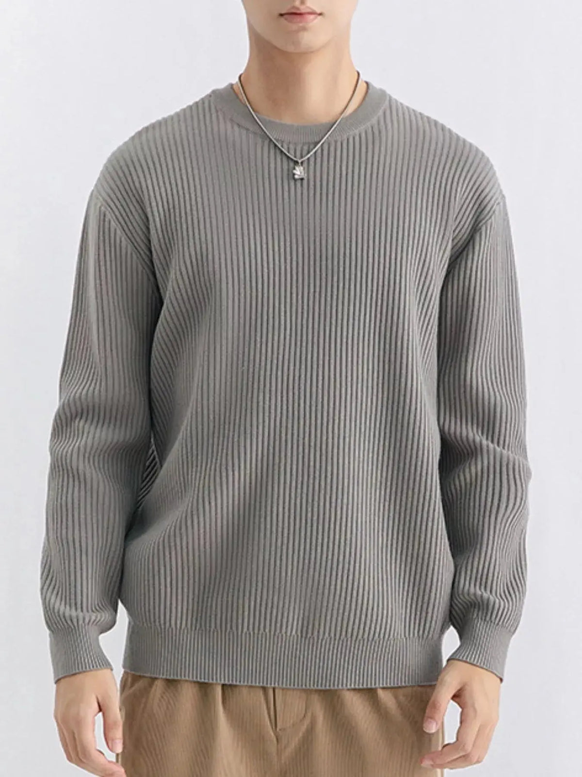Men's Plus Size Ribbed Knit Crew Neck Sweater  COOLANDBAG