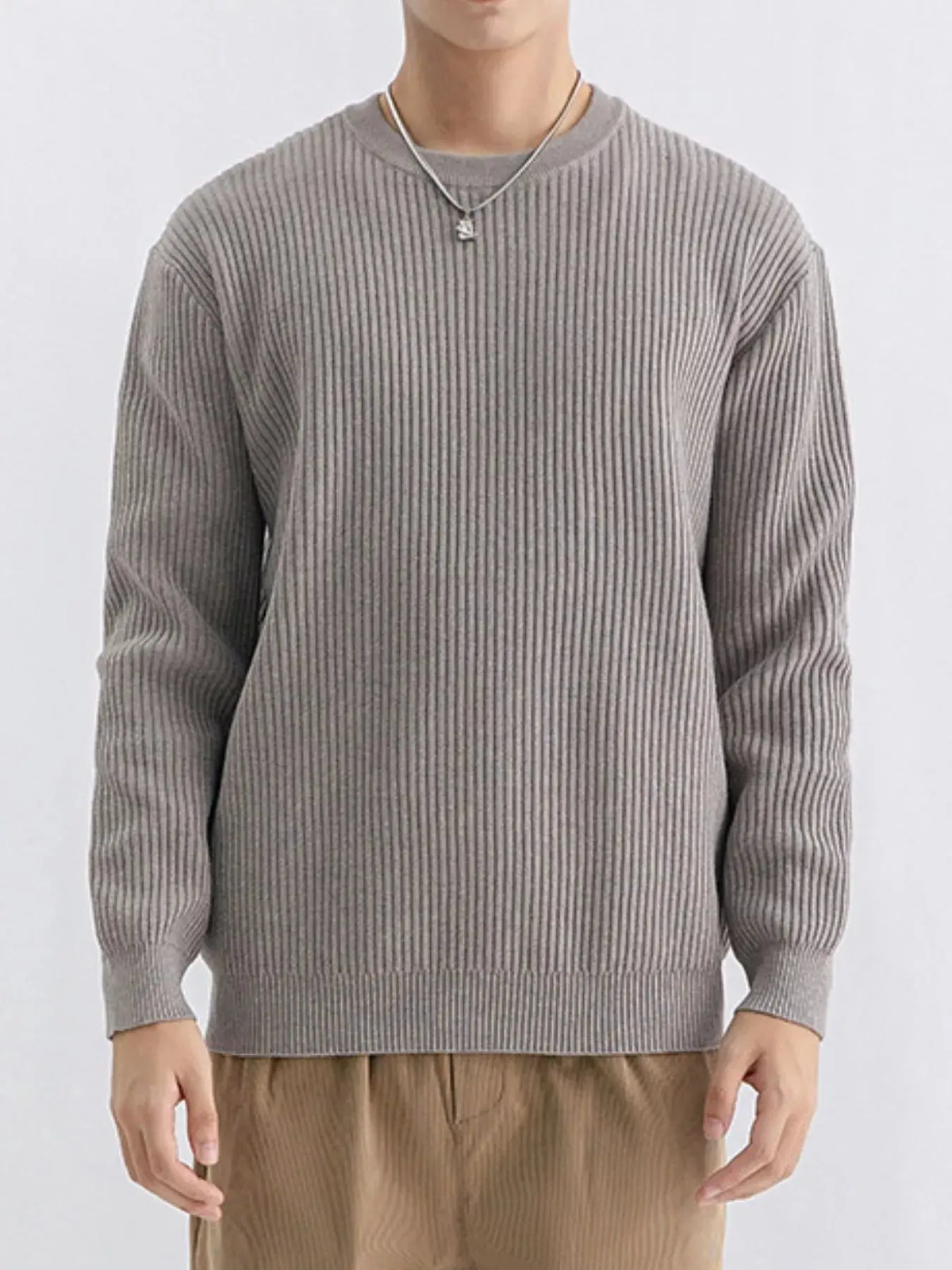 Men's Plus Size Ribbed Knit Crew Neck Sweater  COOLANDBAG