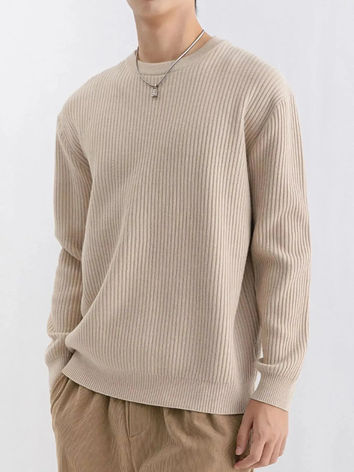Men's Plus Size Ribbed Knit Crew Neck Sweater  COOLANDBAG