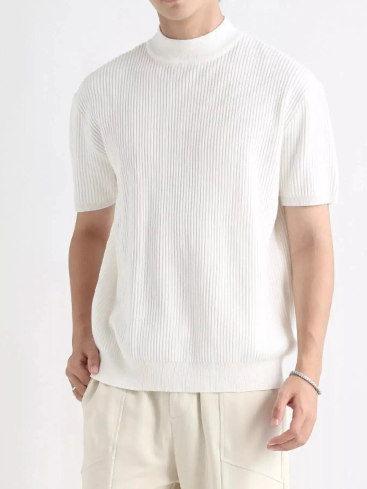 T-Shirt Col Montant en Maille Côtelée Grande Taille Homme