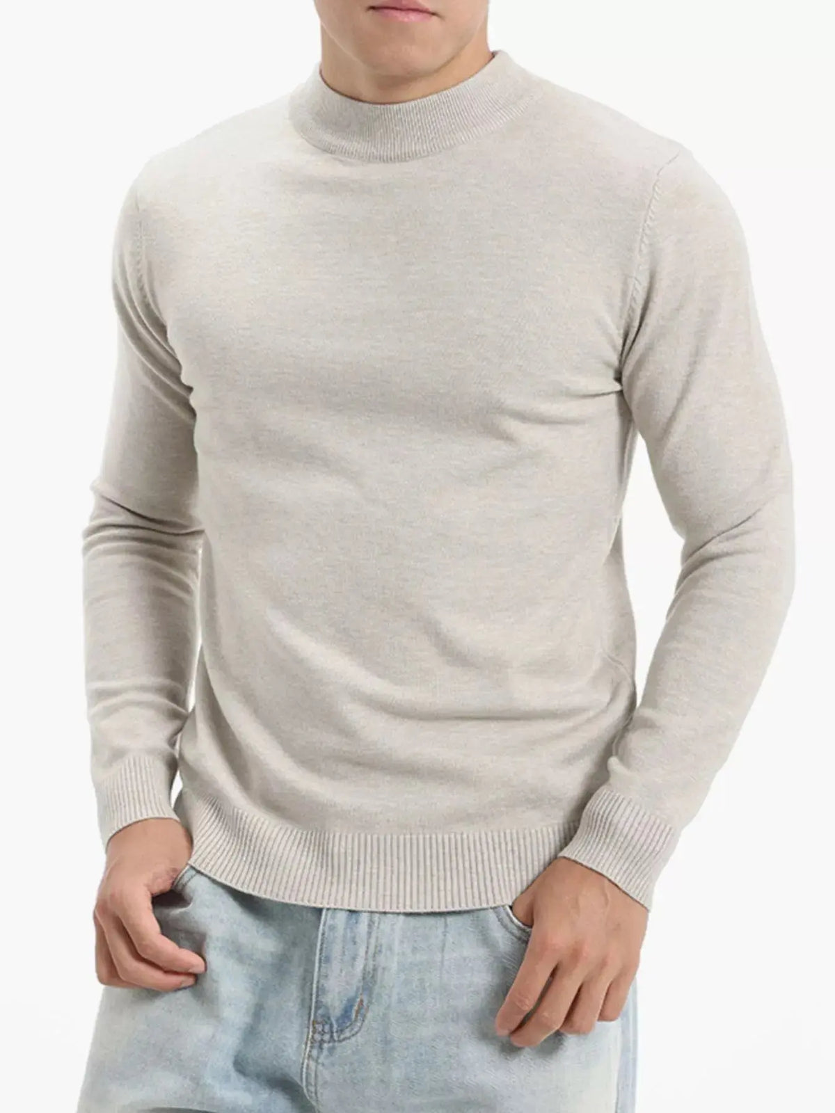 Men's Plus Size Slim-Fit Mock Neck Knit Top  COOLANDBAG