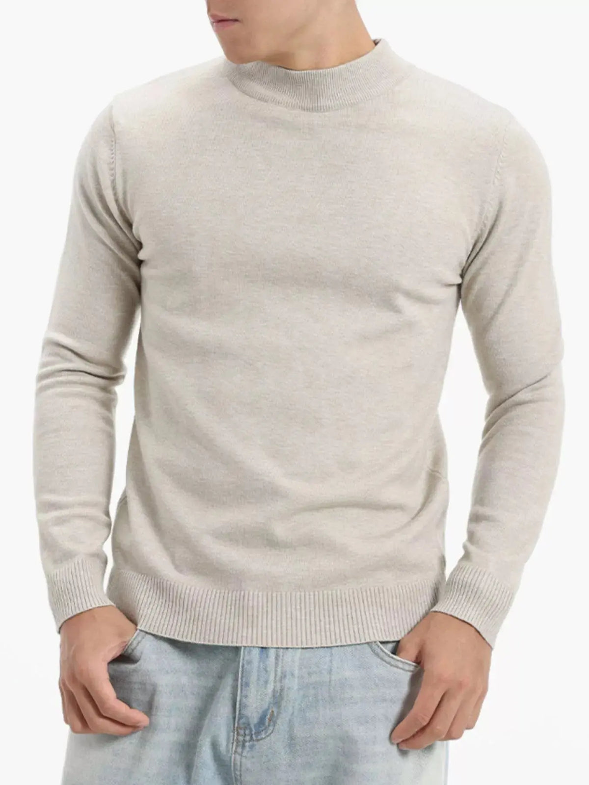 Men's Plus Size Slim-Fit Mock Neck Knit Top  COOLANDBAG