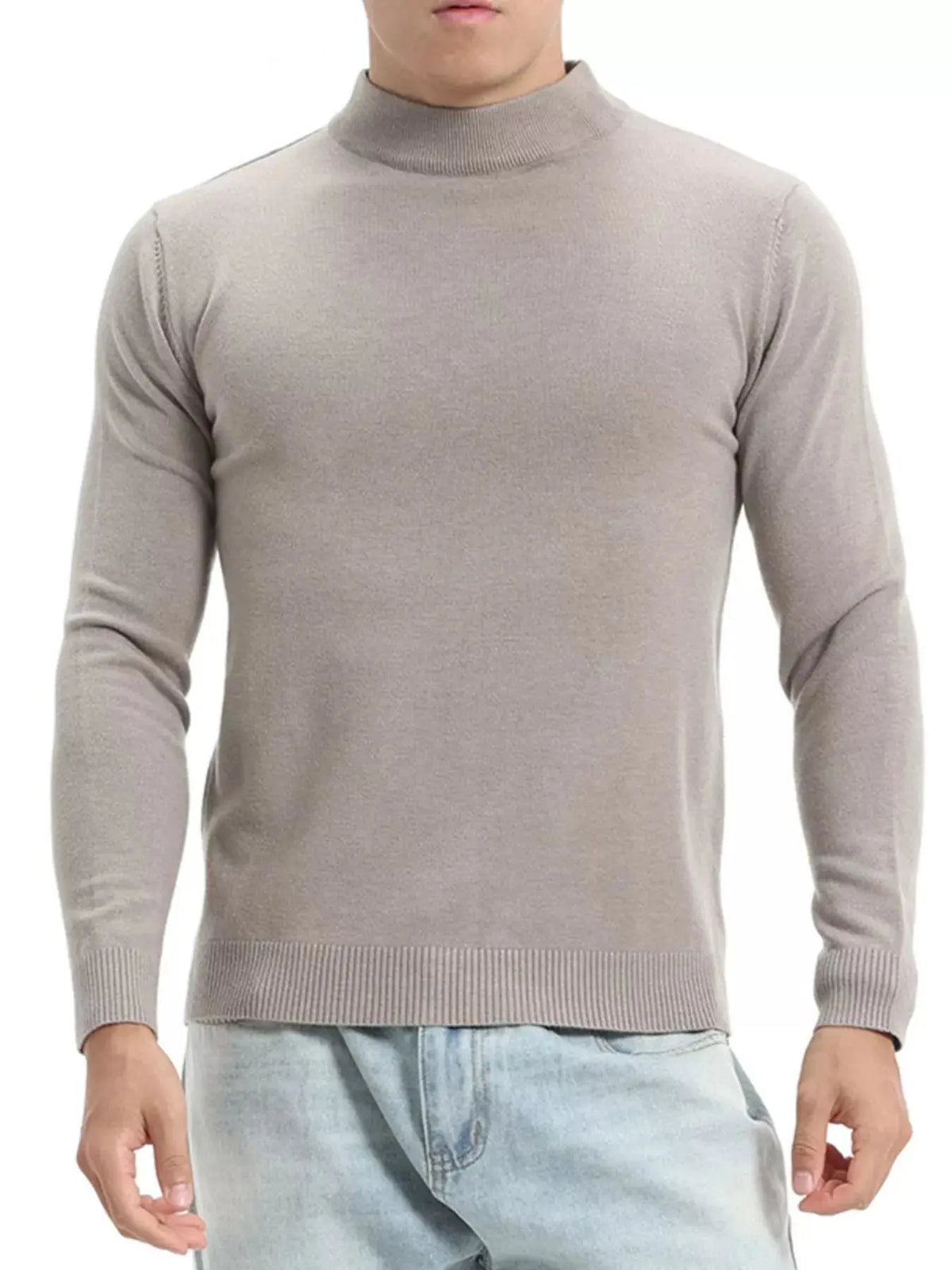 Men's Plus Size Slim-Fit Mock Neck Knit Top  COOLANDBAG