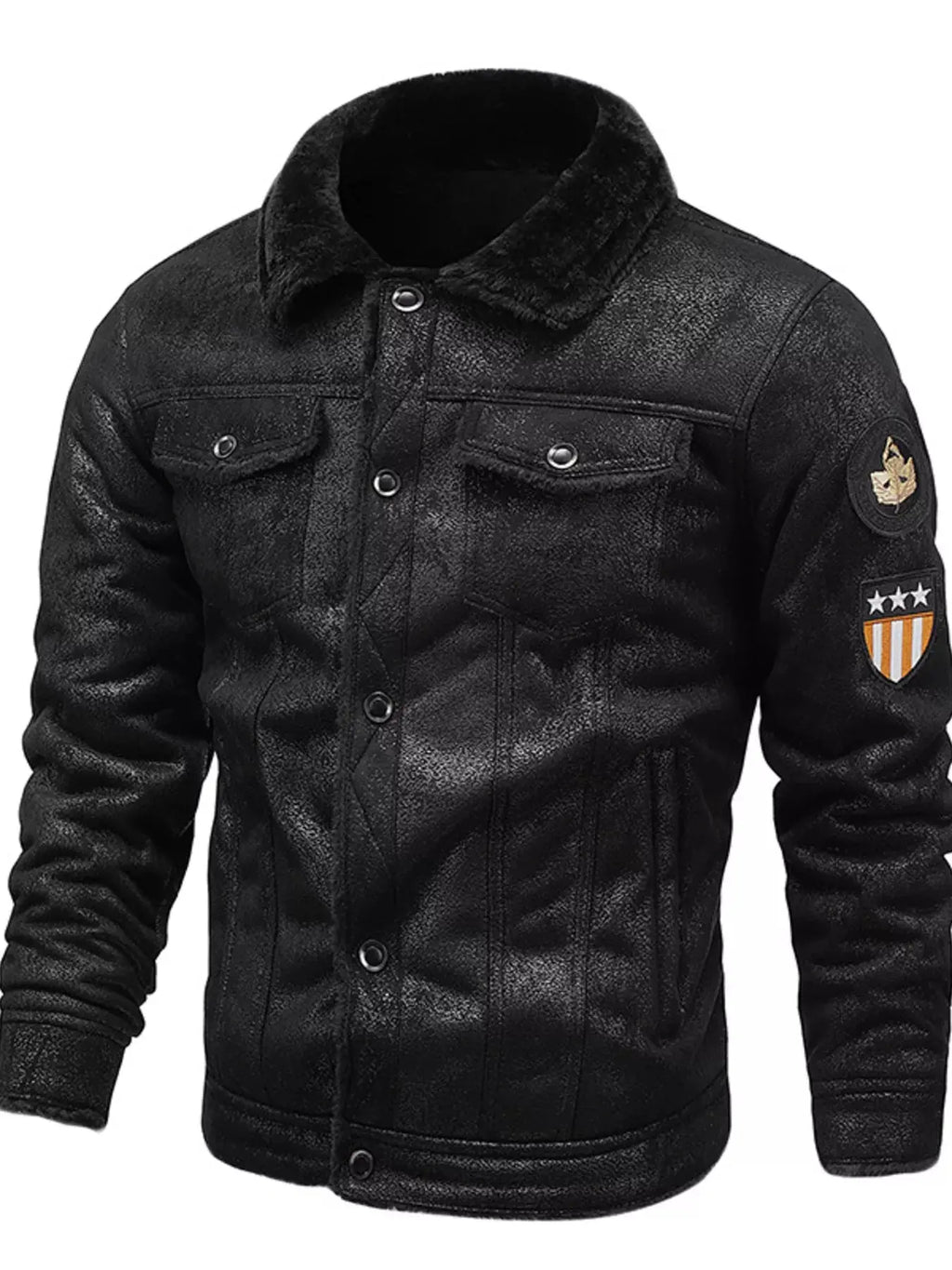 Men's Plus Size Snap Down Fur Collar Jacket  COOLANDBAG
