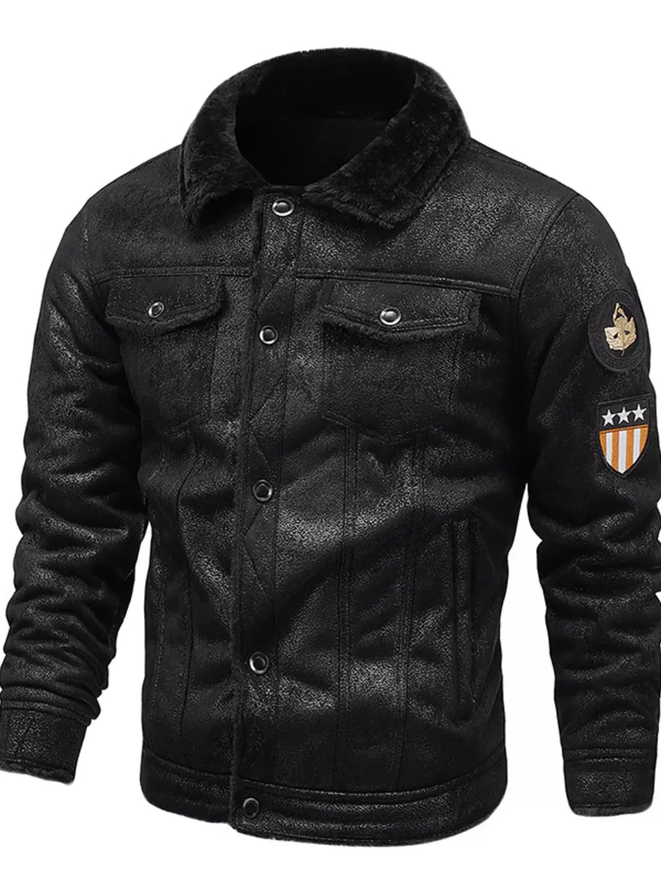 Men's Plus Size Snap Down Fur Collar Jacket  COOLANDBAG
