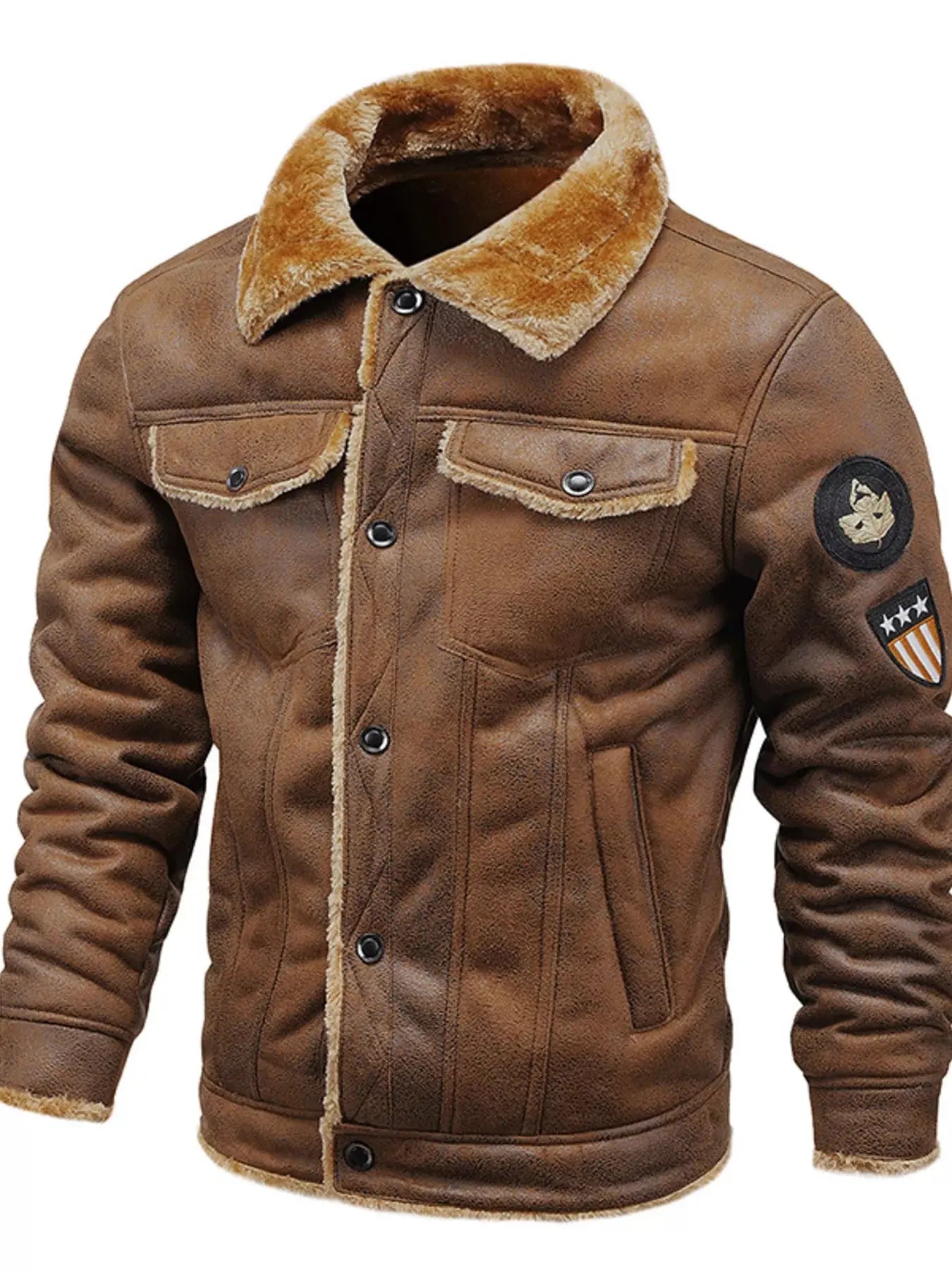 Men's Plus Size Snap Down Fur Collar Jacket  COOLANDBAG