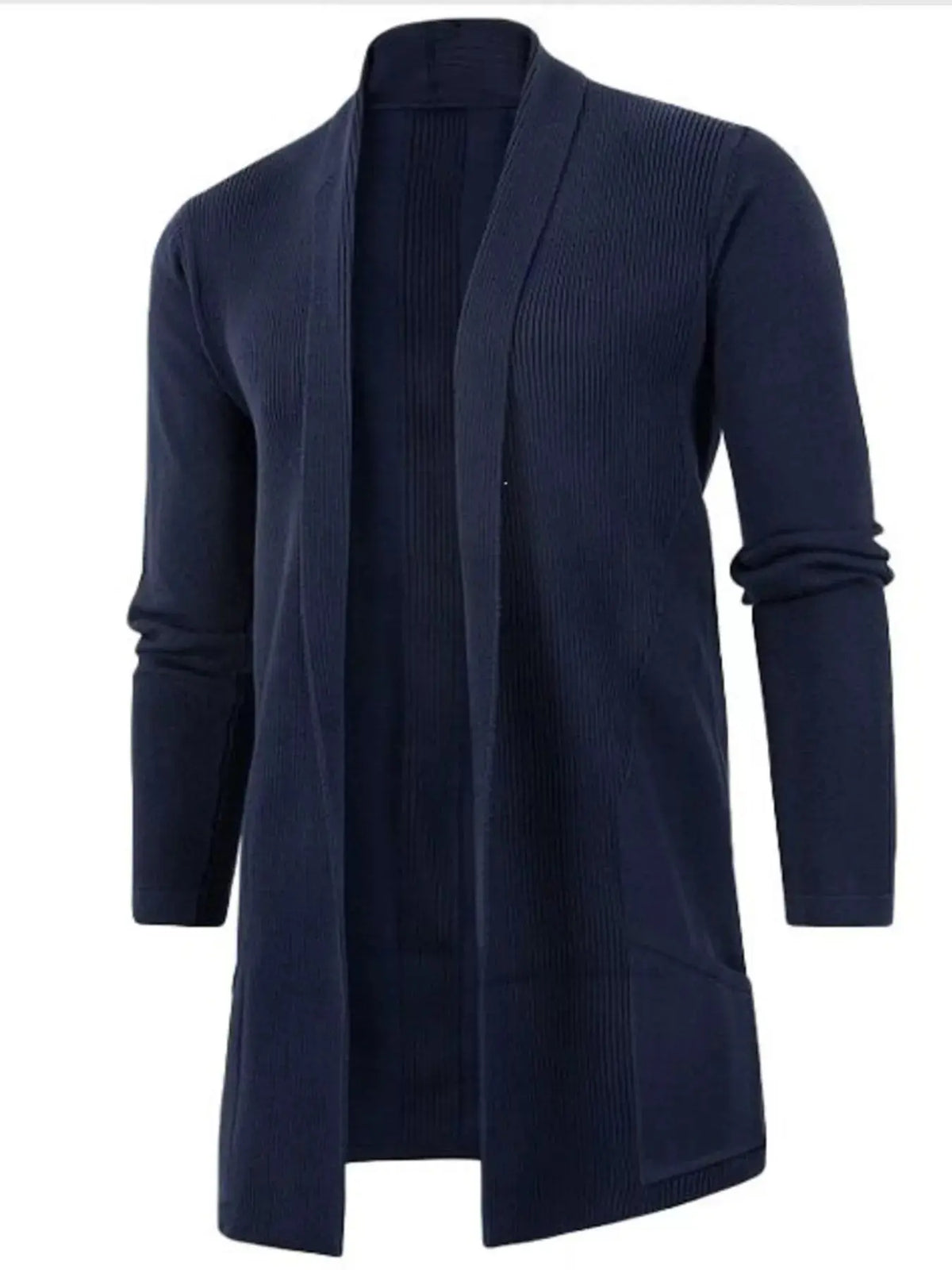 Men's Plus Size Solid Color Open Front Long Sleeve Knit Cardigan  COOLANDBAG