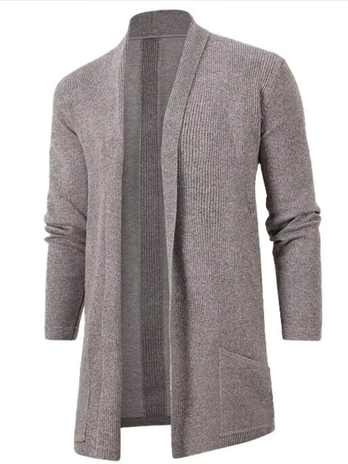 Men's Plus Size Solid Color Open Front Long Sleeve Knit Cardigan  COOLANDBAG