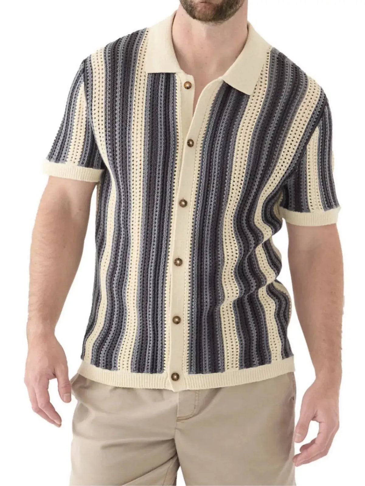 Gilet Rayé Manches Courtes Boutonné Grande Taille Homme