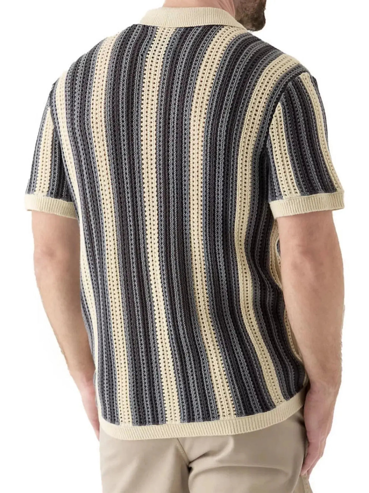 Men's Plus Size Striped Button Up Short Sleeve Cardigan  COOLANDBAG
