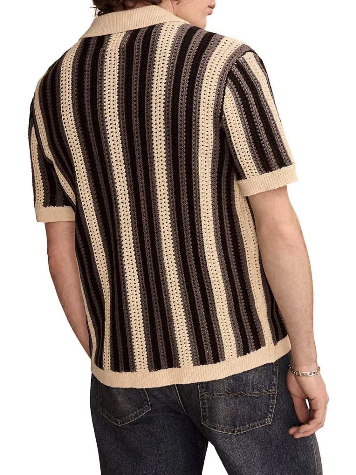 Men's Plus Size Striped Button Up Short Sleeve Cardigan  COOLANDBAG