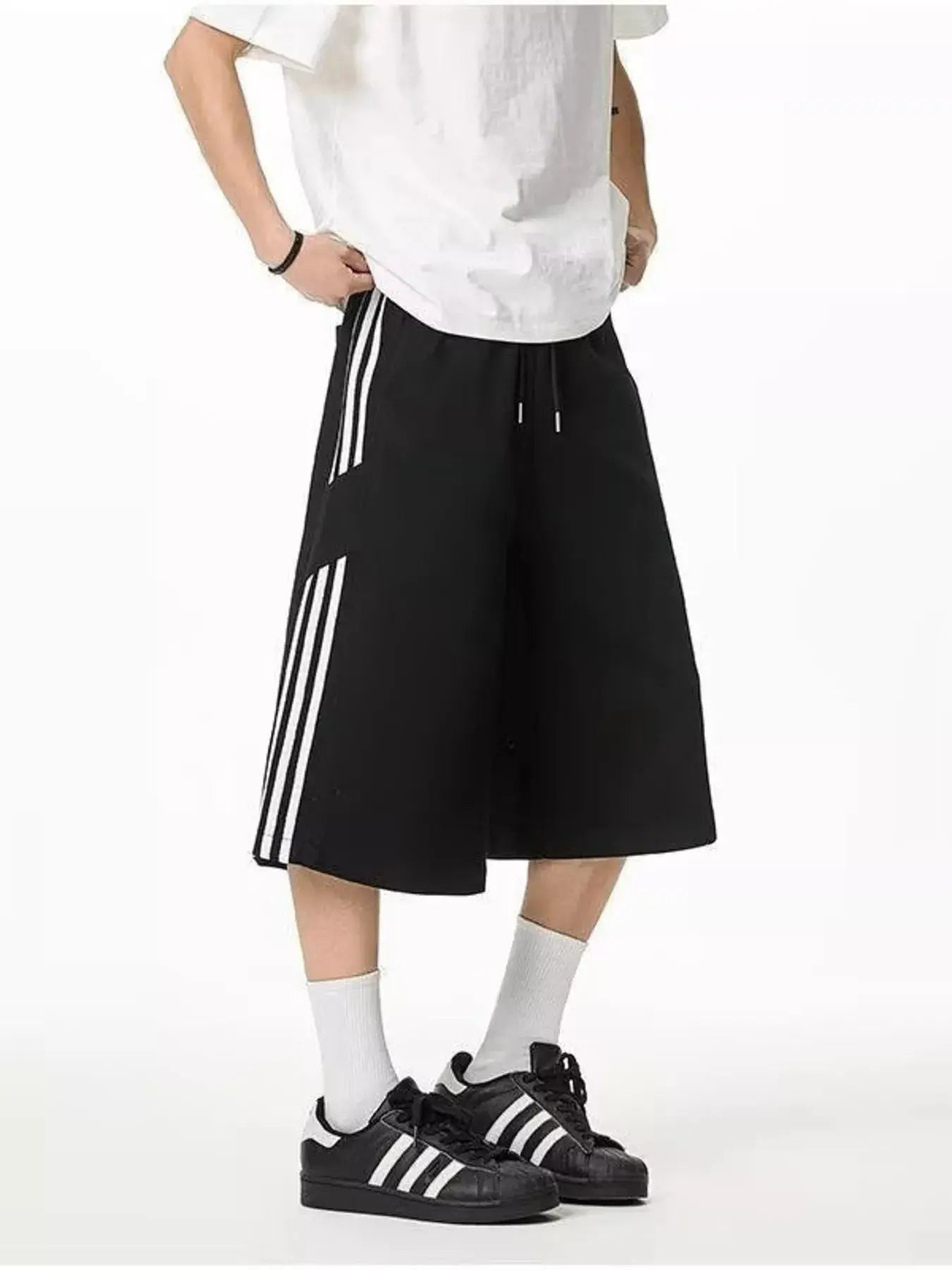 Men's Plus Size Striped Wide-Leg Cropped Pants  COOLANDBAG