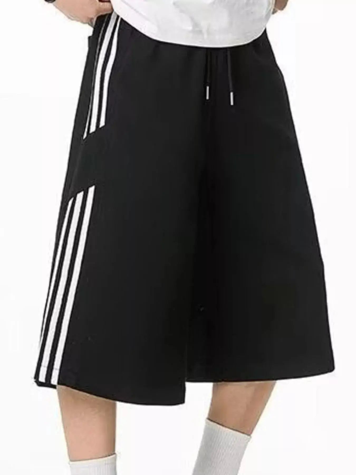 Men's Plus Size Striped Wide-Leg Cropped Pants  COOLANDBAG