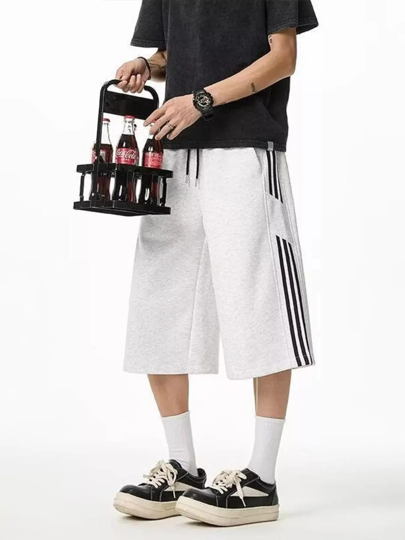 Men's Plus Size Striped Wide-Leg Cropped Pants  COOLANDBAG