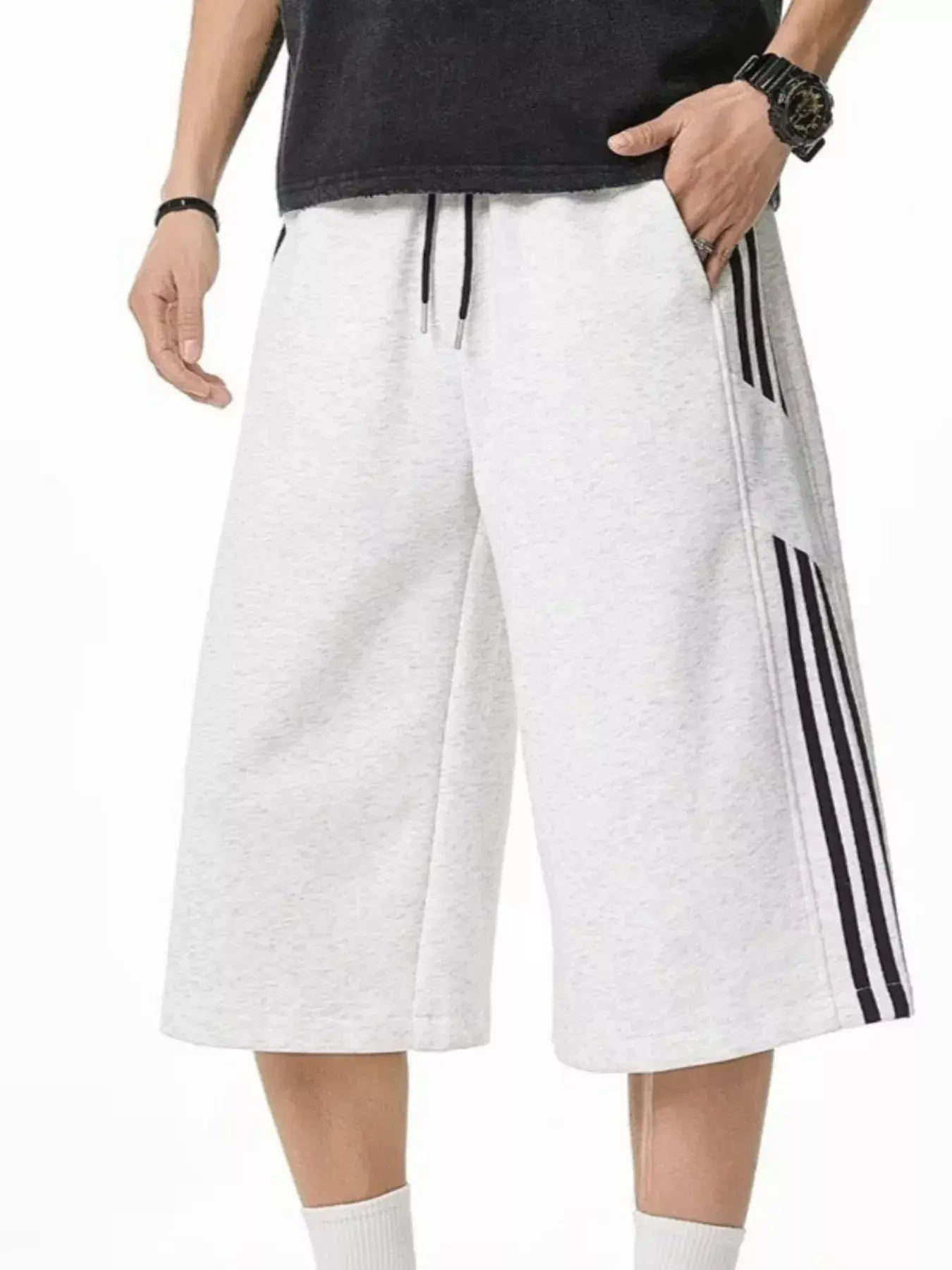 Men's Plus Size Striped Wide-Leg Cropped Pants  COOLANDBAG
