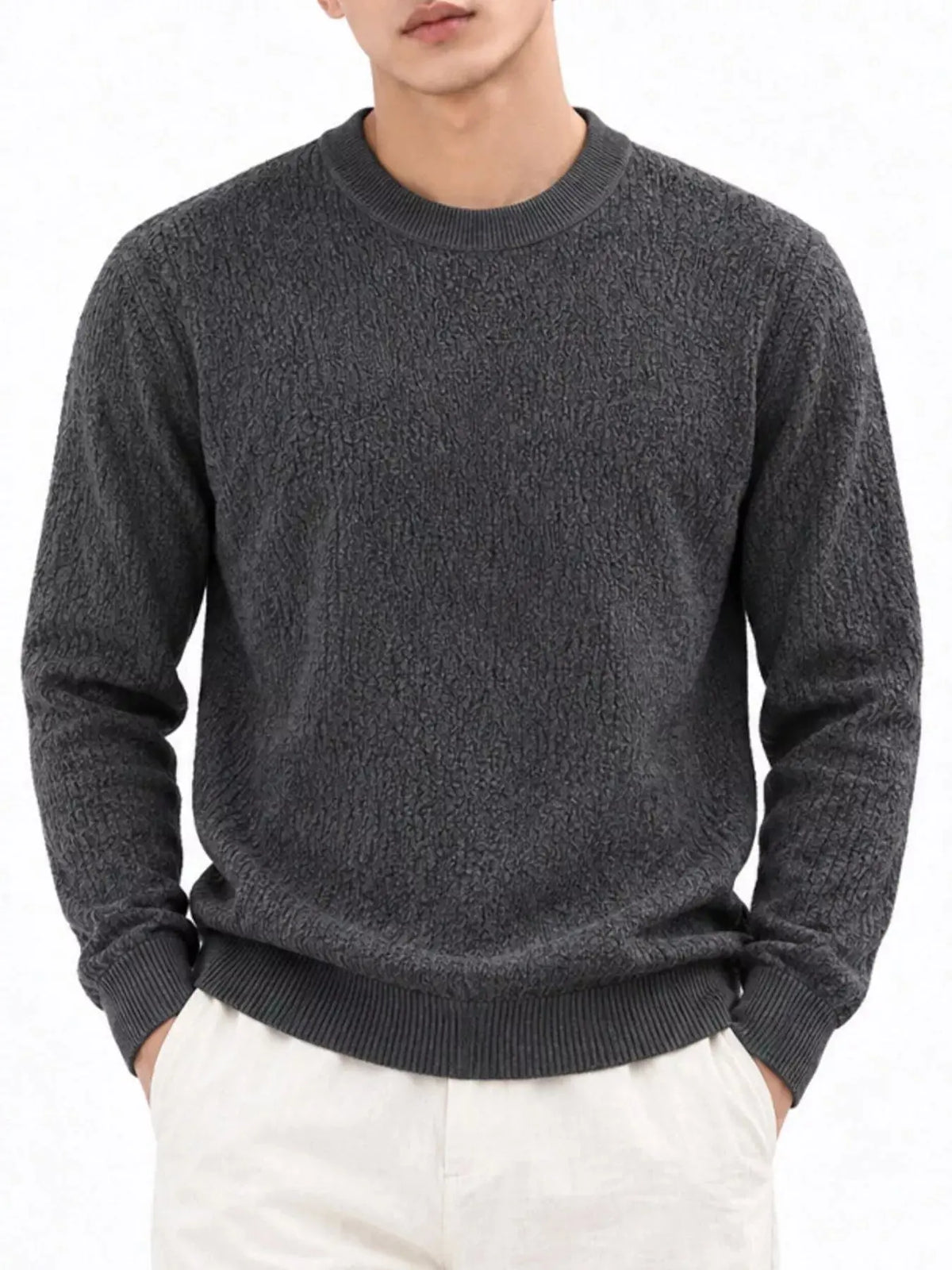 Pull Col Rond Texturé Grande Taille Homme