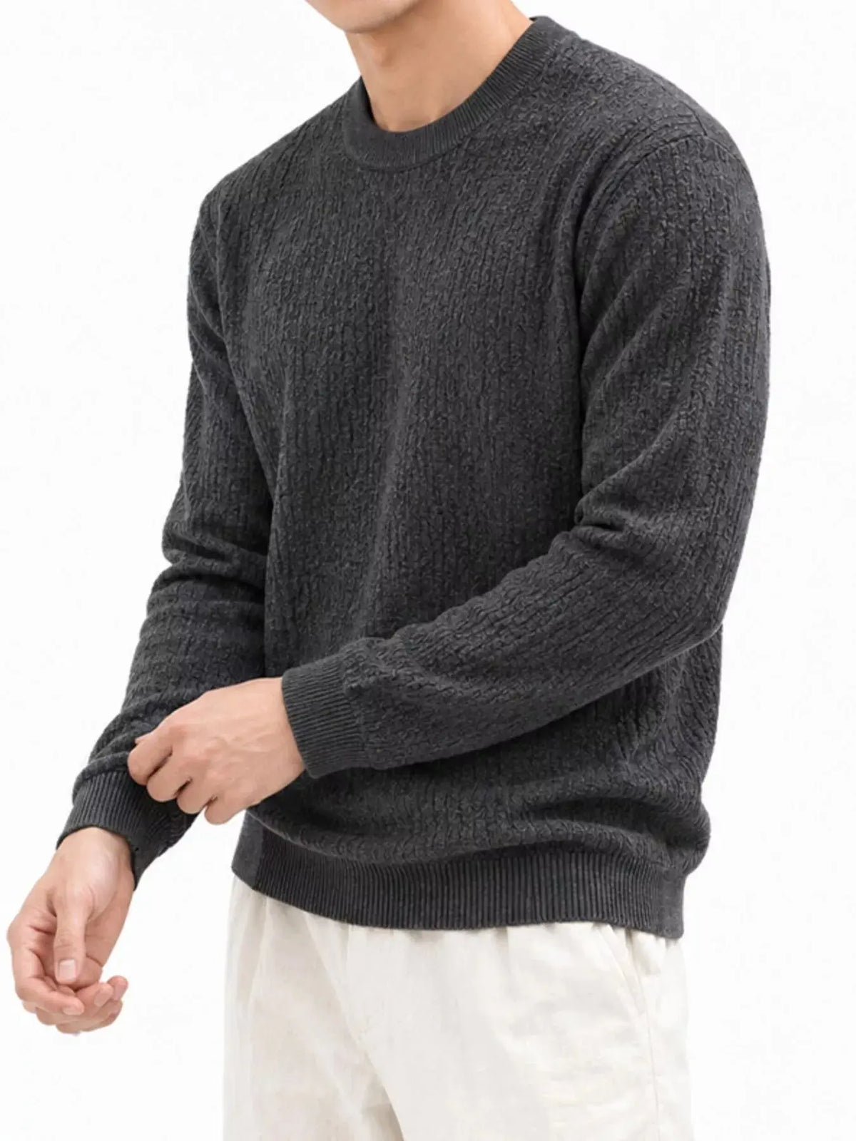 Men's Plus Size Textured Crew Neck Sweater  COOLANDBAG