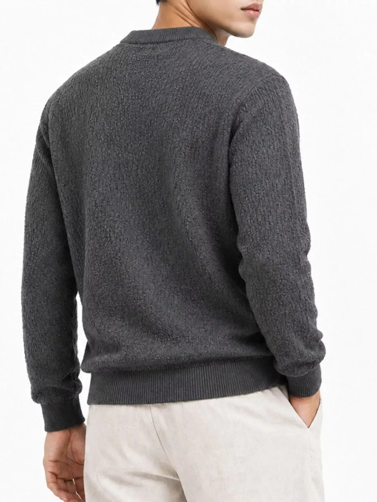 Men's Plus Size Textured Crew Neck Sweater  COOLANDBAG