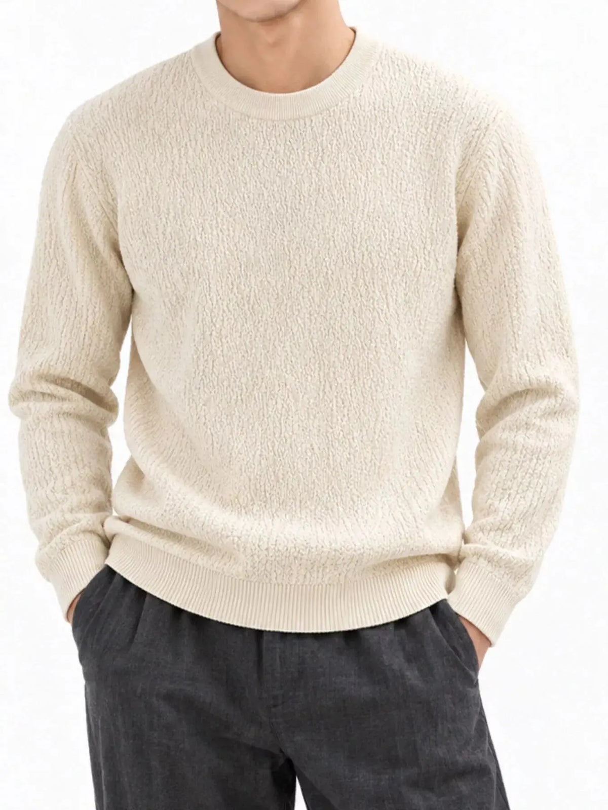 Men's Plus Size Textured Crew Neck Sweater  COOLANDBAG