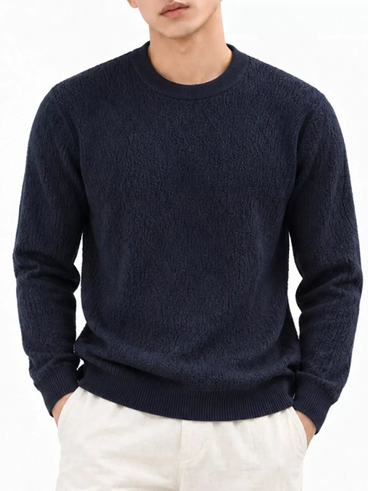 Men's Plus Size Textured Crew Neck Sweater  COOLANDBAG