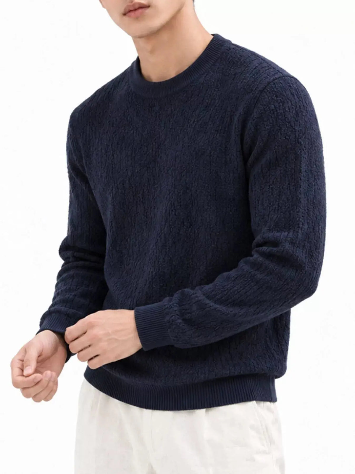 Men's Plus Size Textured Crew Neck Sweater  COOLANDBAG
