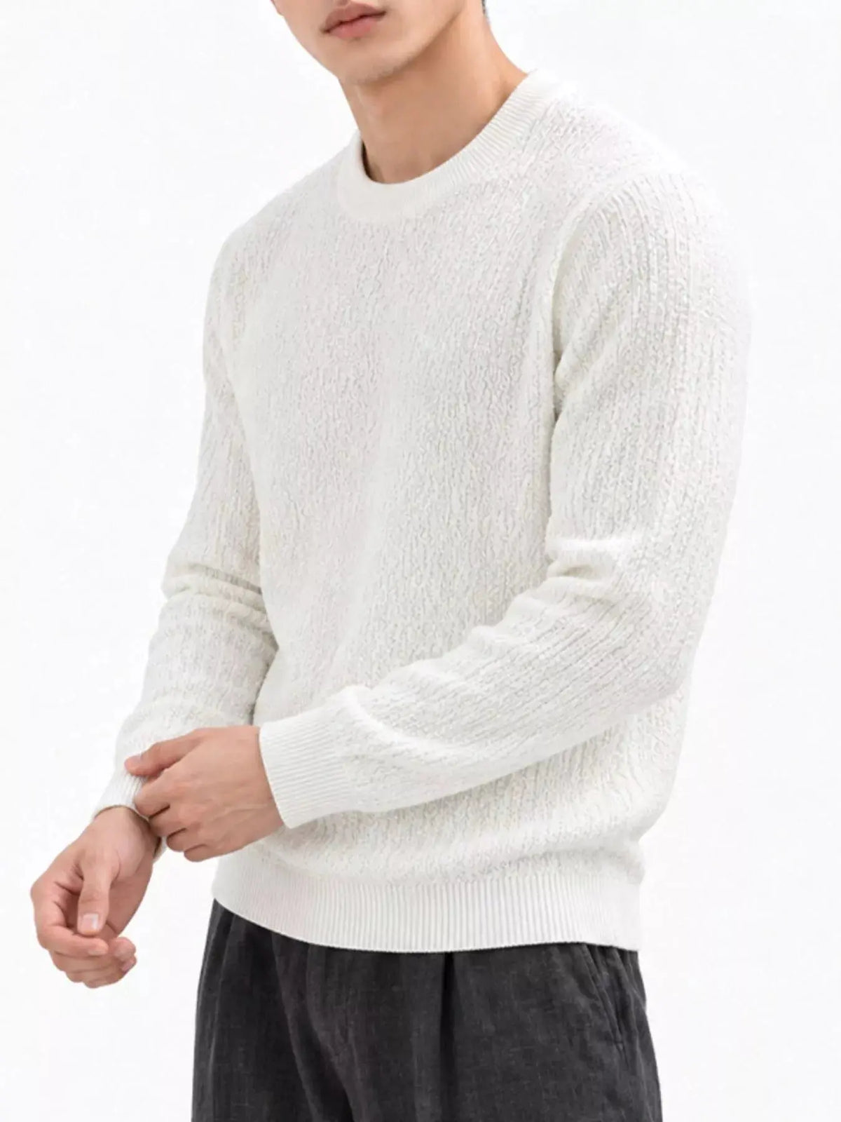 Men's Plus Size Textured Crew Neck Sweater  COOLANDBAG