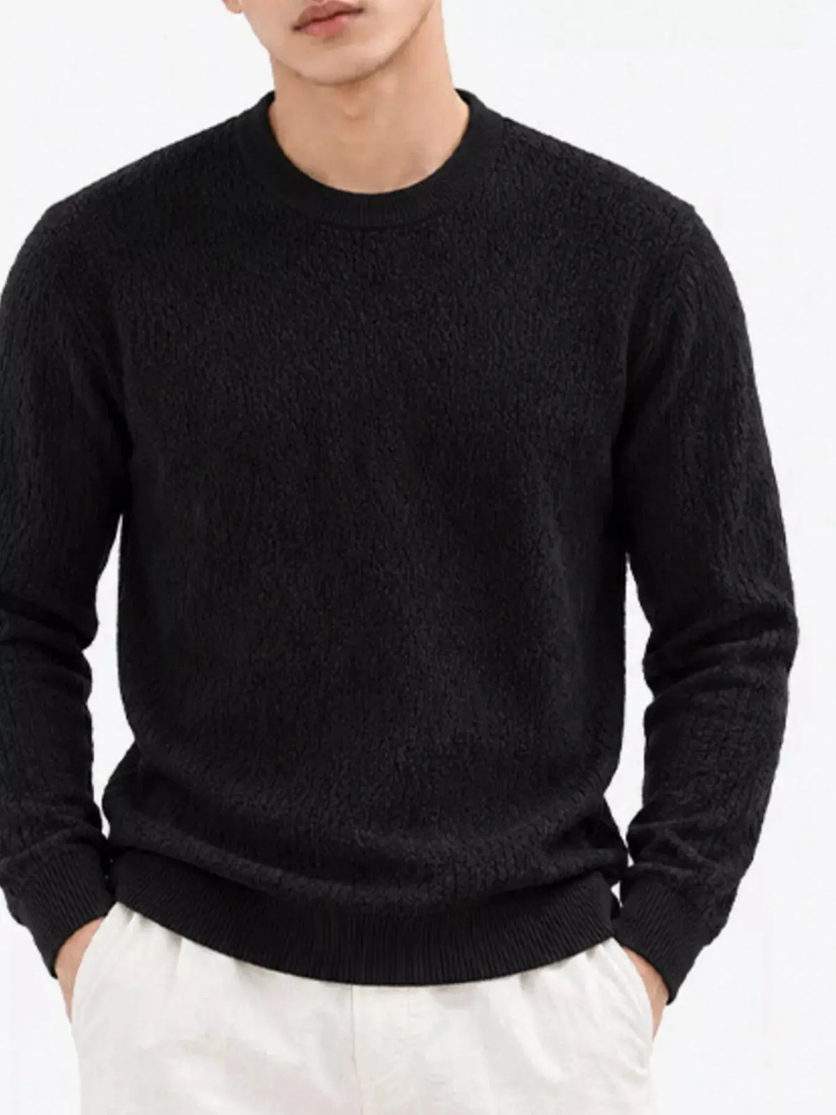 Men's Plus Size Textured Crew Neck Sweater  COOLANDBAG