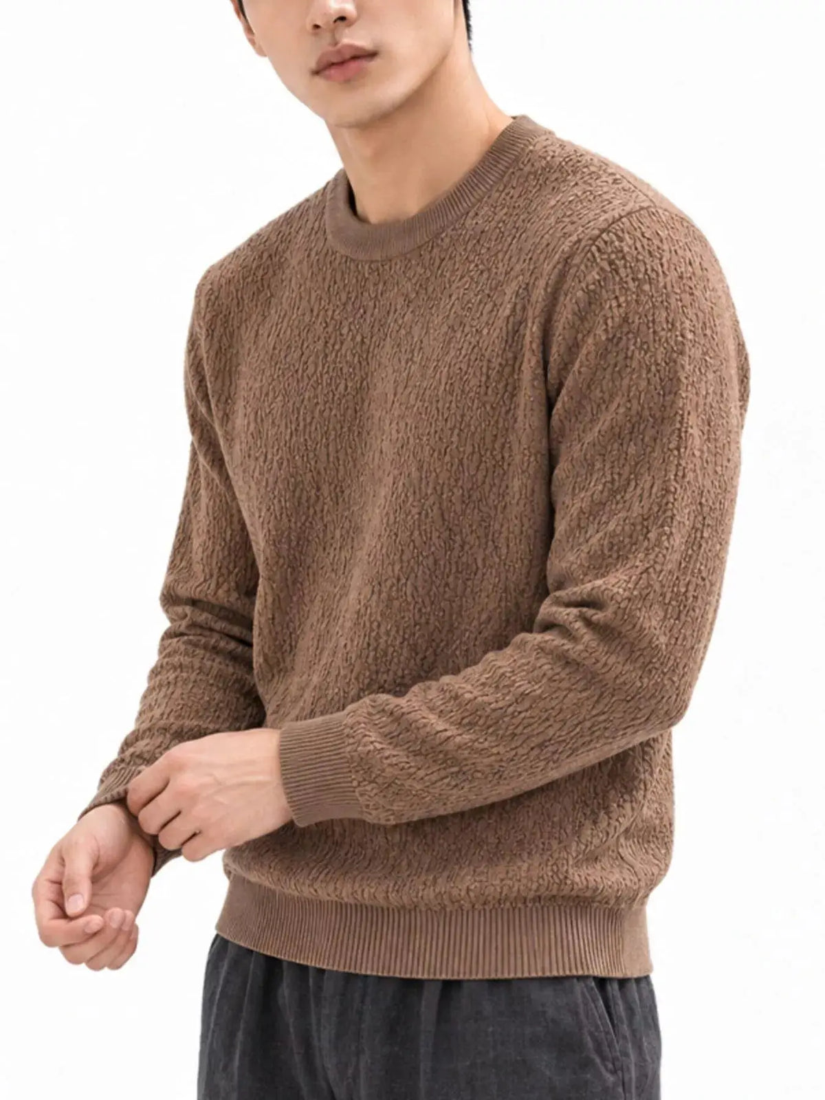 Men's Plus Size Textured Crew Neck Sweater  COOLANDBAG
