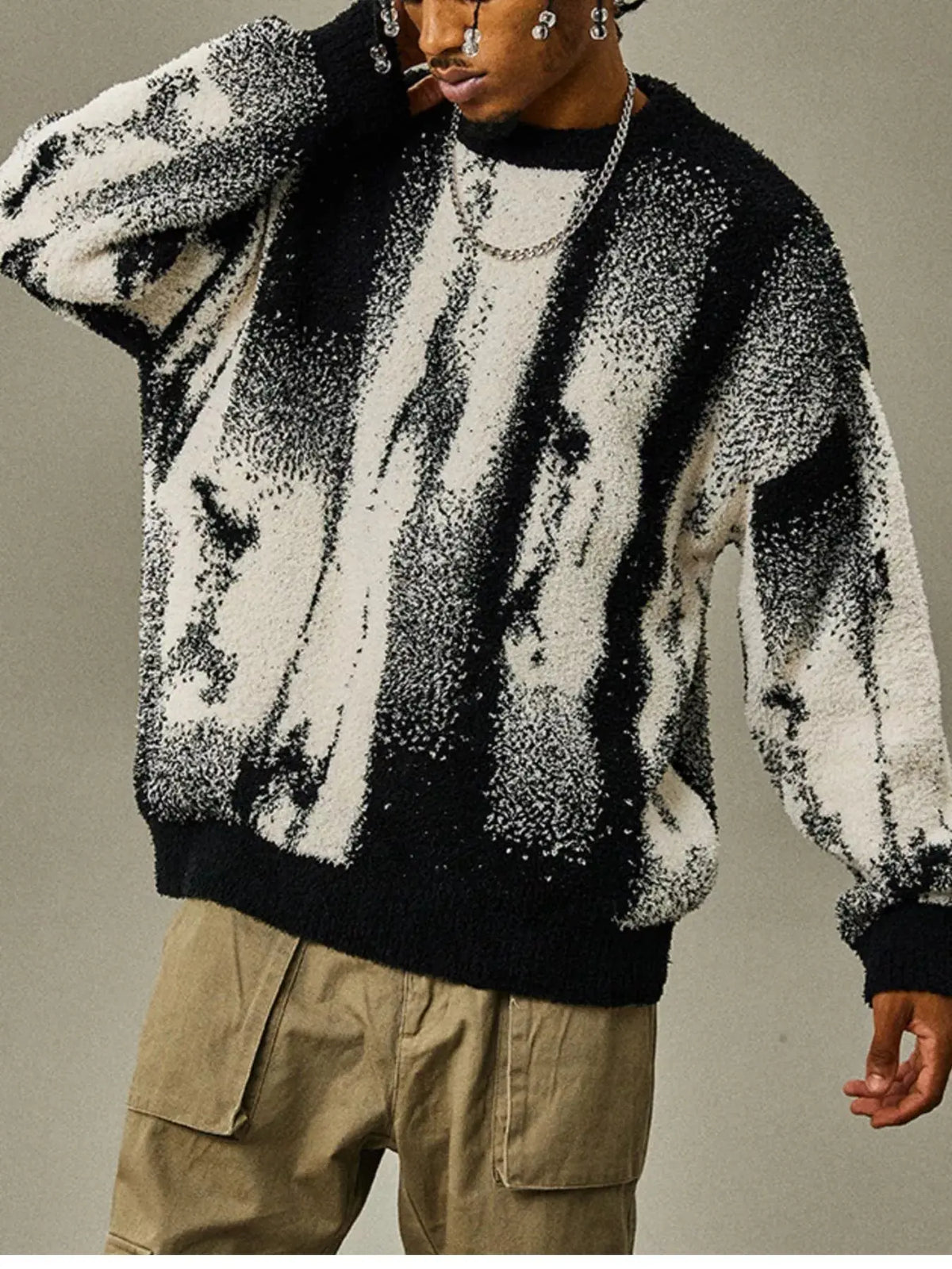 Pull Texturé Épaules Tombantes Grande Taille Homme