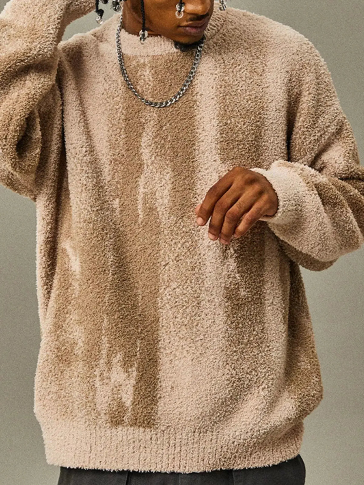 Men's Plus Size Textured Dropped Shoulder Sweater  COOLANDBAG