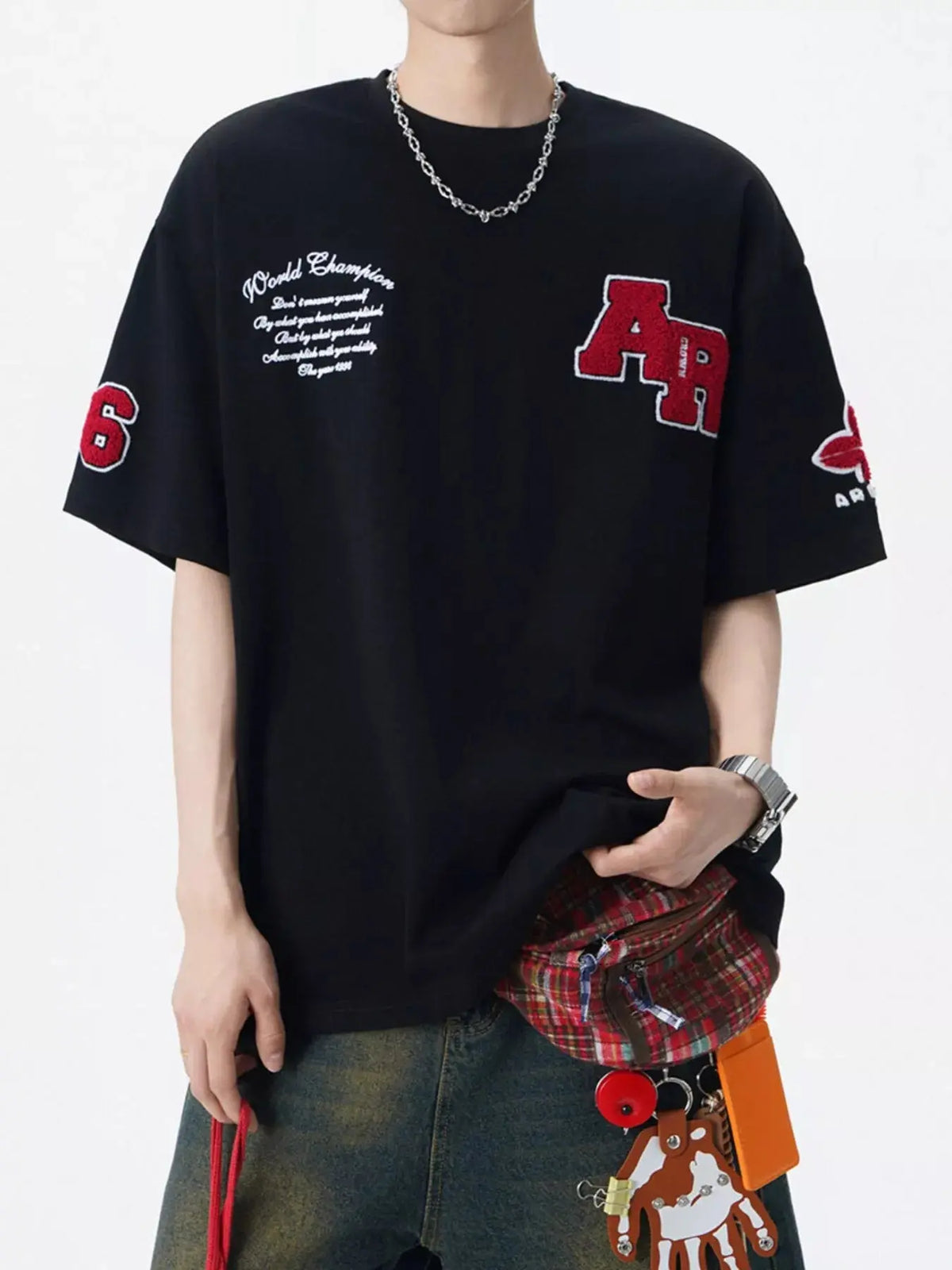 T-Shirt Col Rond Style Varsity Grande Taille Homme