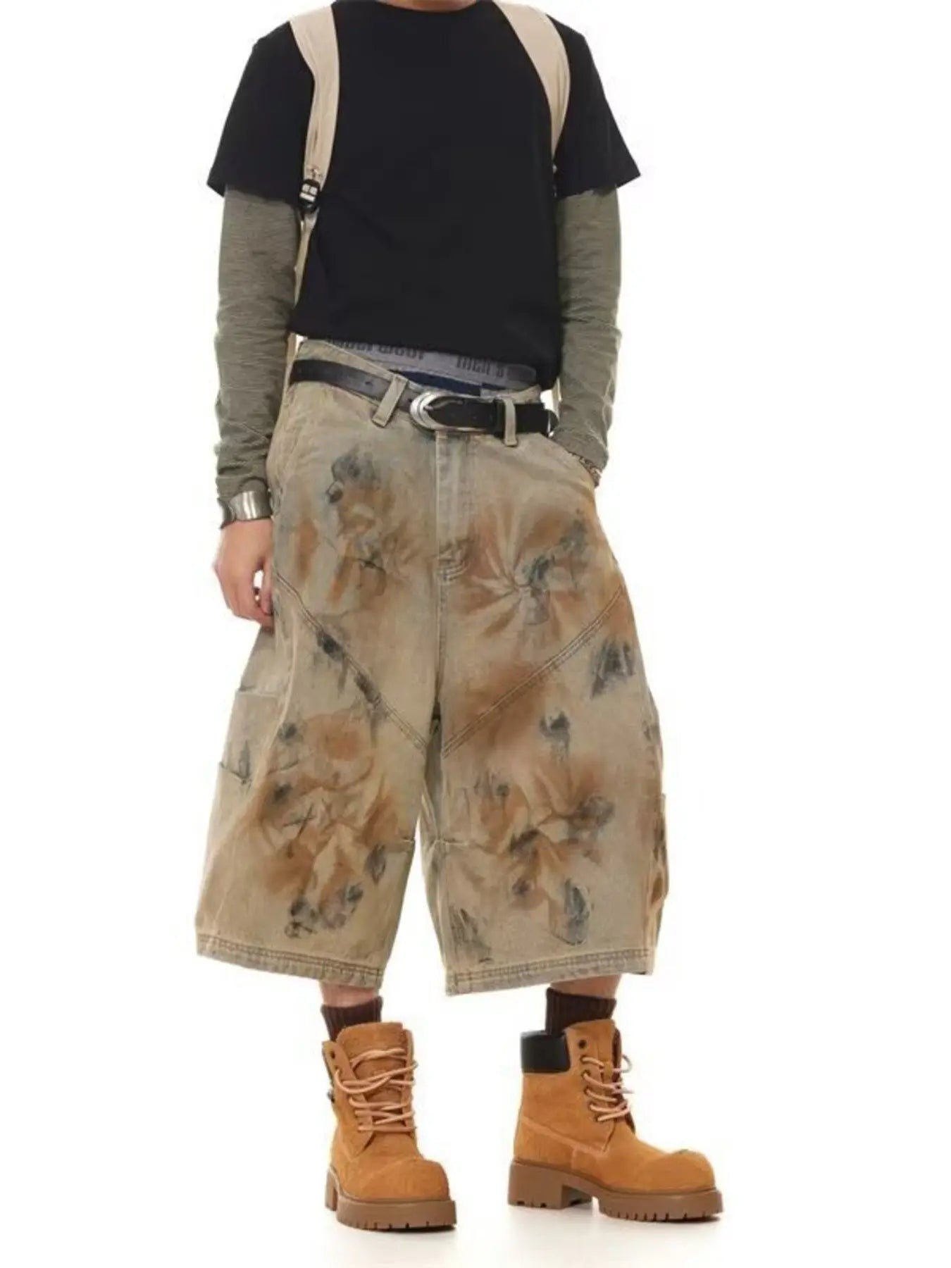 Men's  Plus Size Vintage Wash Wide-Leg Denim Shorts  COOLANDBAG