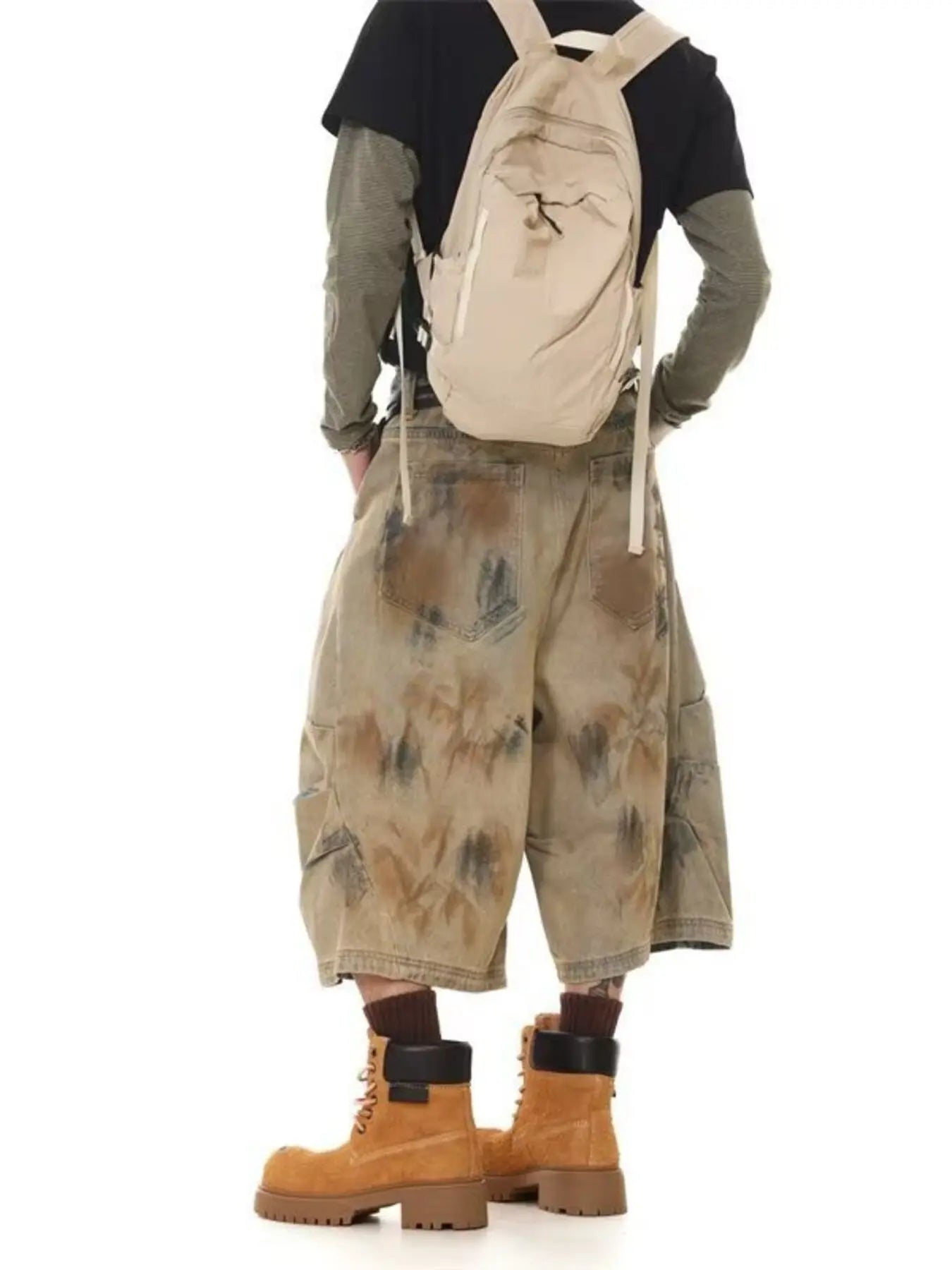 Men's  Plus Size Vintage Wash Wide-Leg Denim Shorts  COOLANDBAG