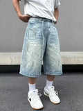 Men's Plus Size Wide-Leg Denim Shorts  COOLANDBAG