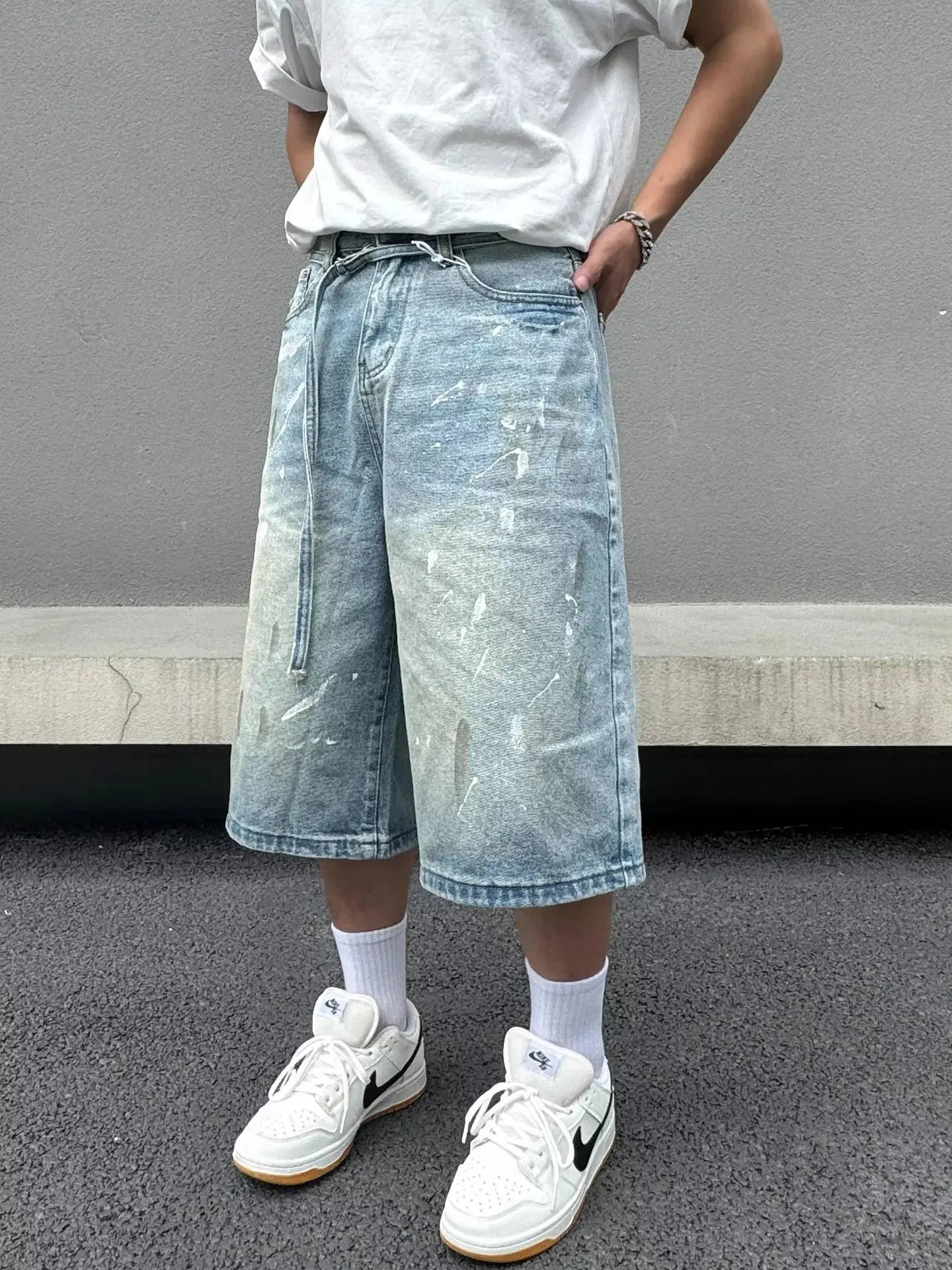 Men's Plus Size Wide-Leg Denim Shorts  COOLANDBAG