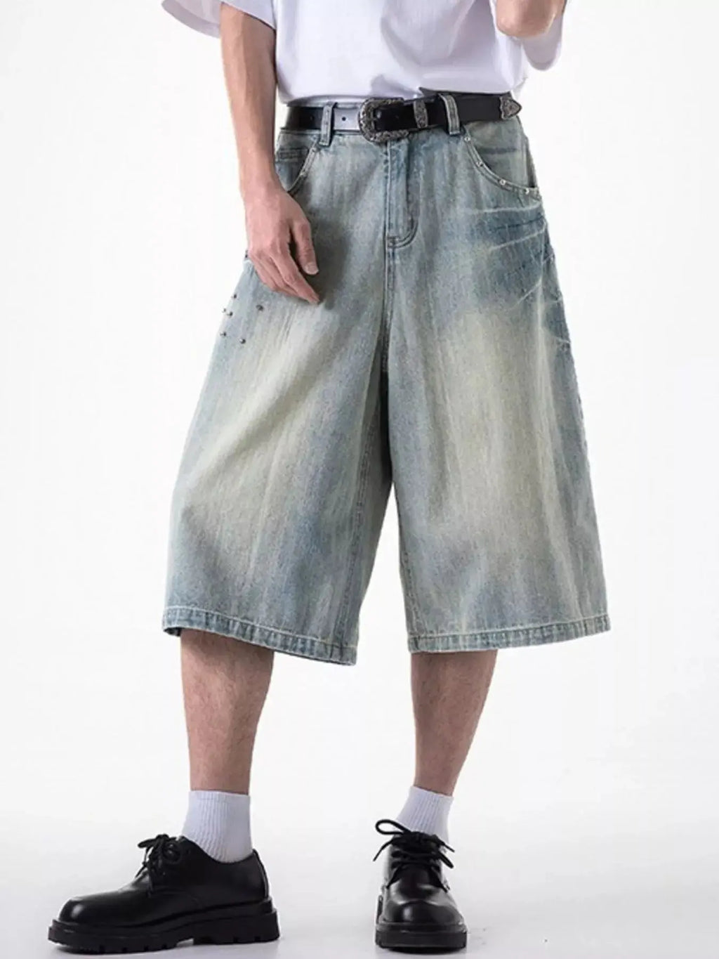 Men's Plus Size Wide Leg Denim Shorts  COOLANDBAG