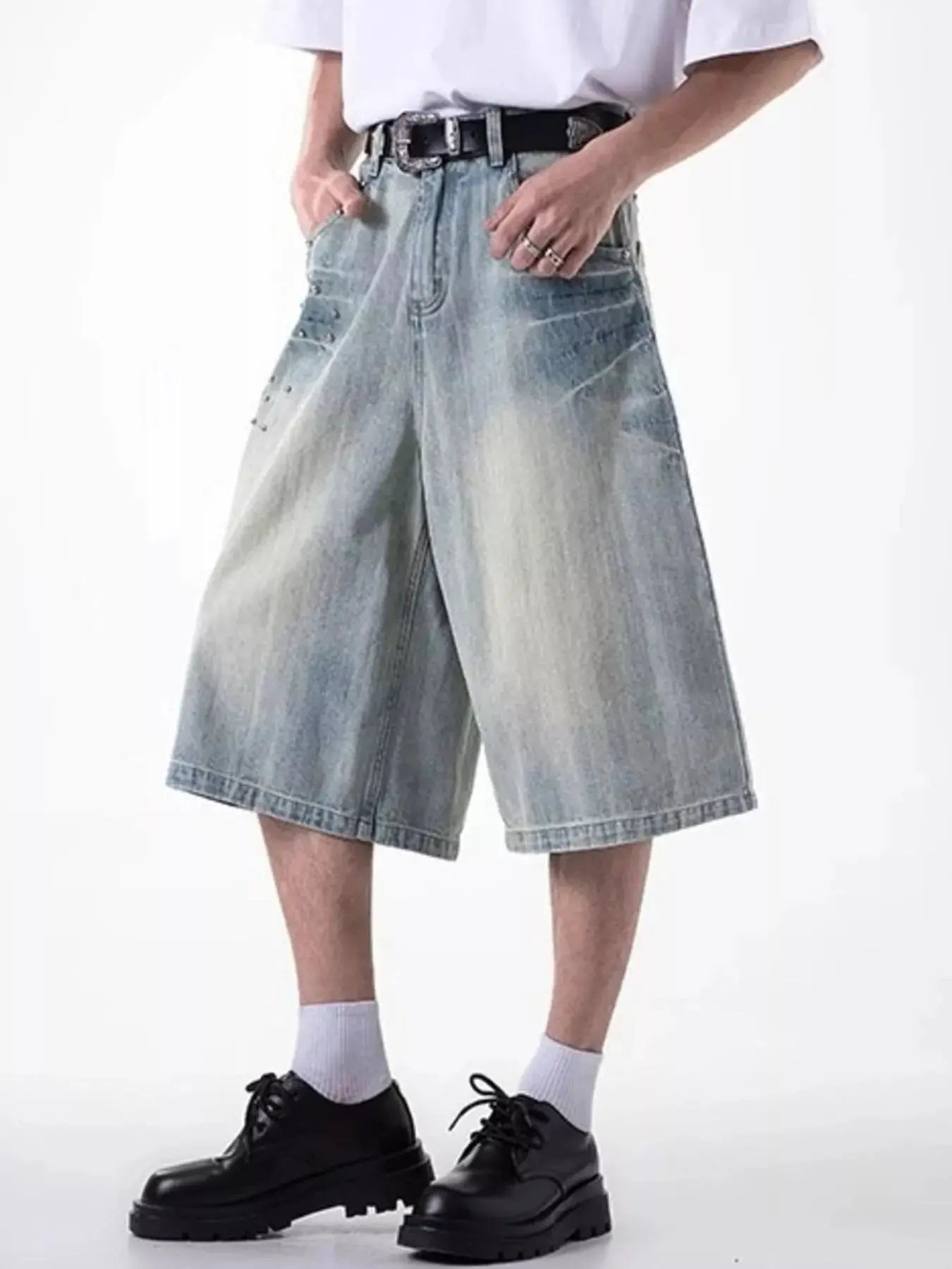 Men's Plus Size Wide Leg Denim Shorts  COOLANDBAG