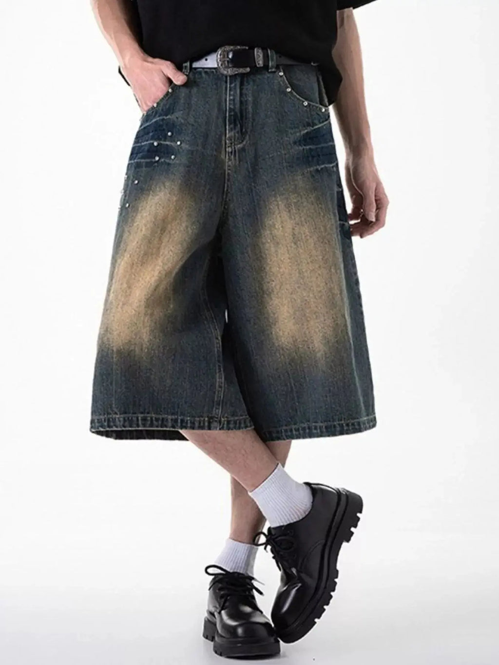 Men's Plus Size Wide Leg Denim Shorts  COOLANDBAG