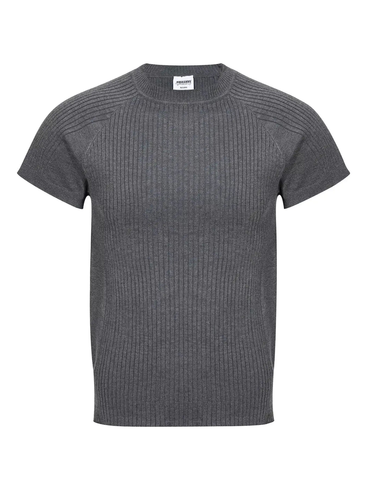T-Shirt en Maille Côtelée Manches Courtes Homme