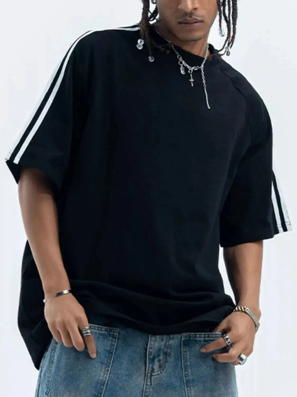 Men's Round Neck Stripe T-Shirt  COOLANDBAG
